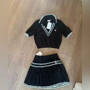 Black Skirt Set with White Trim